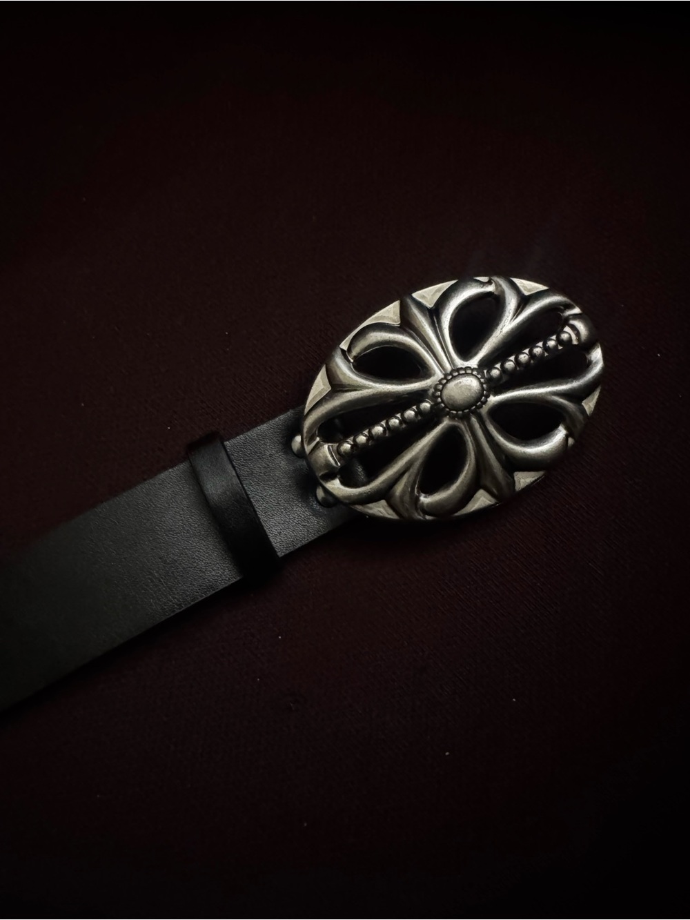 Chrome Heart Inspired Black Leather Belt Silver Buckle Like New